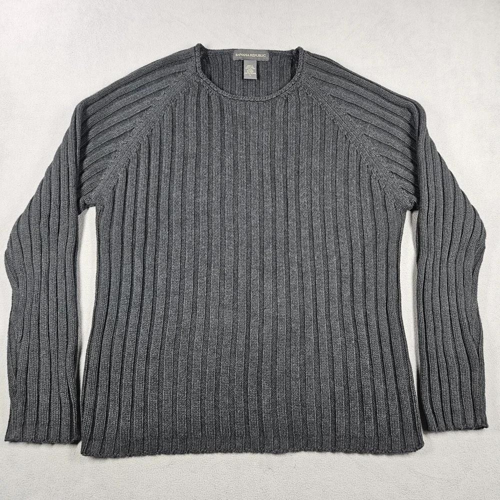 Vintage Banana Republic Ribbed Fisherman Sweater Mens Large Gray Old Money Thick